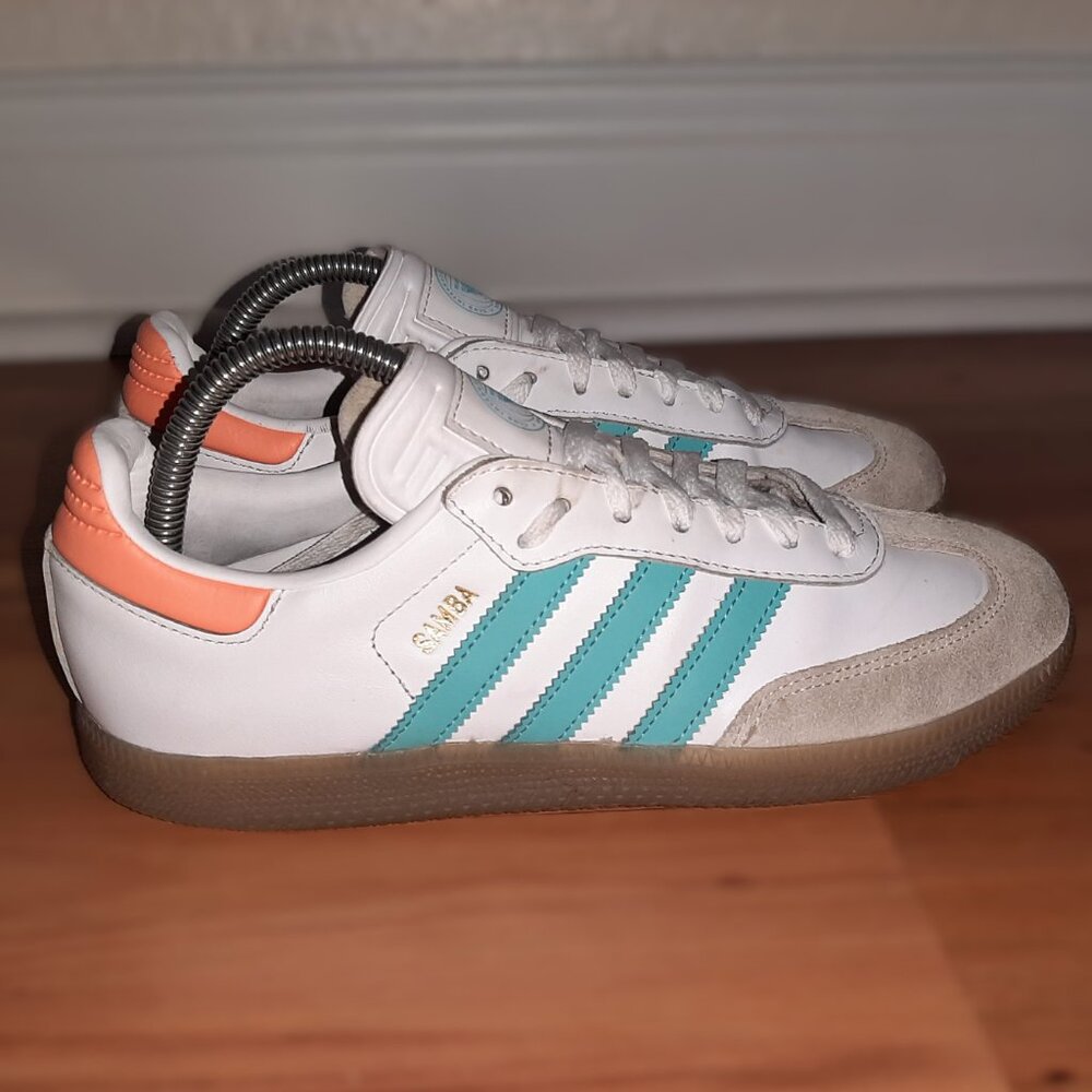 Adidas Samba Miami White Teal Orange Shoes IH8160 Men's Sz 7.5 Women's Sz 8.5 - Picture 7 of 16